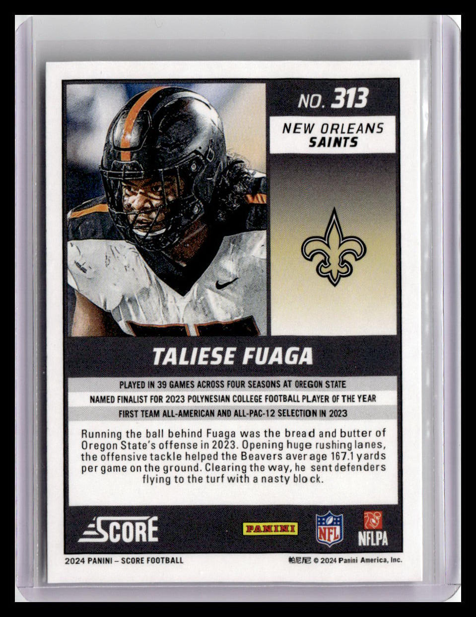 2024 Score #313 Taliese Fuaga (RC)