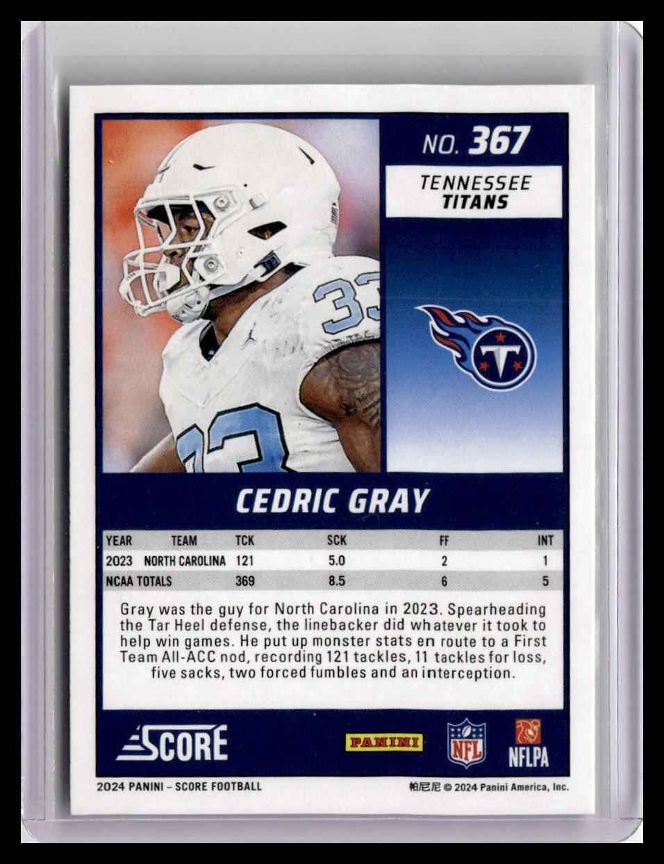 2024 Score #367 Cedric Gray (RC)