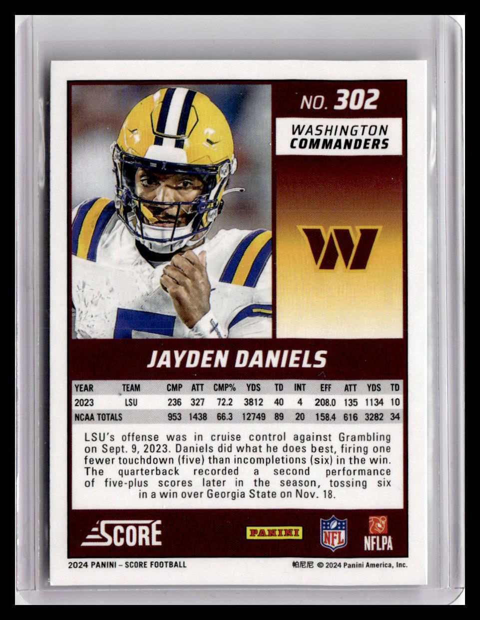 2024 Score #302 Jayden Daniels (RC)