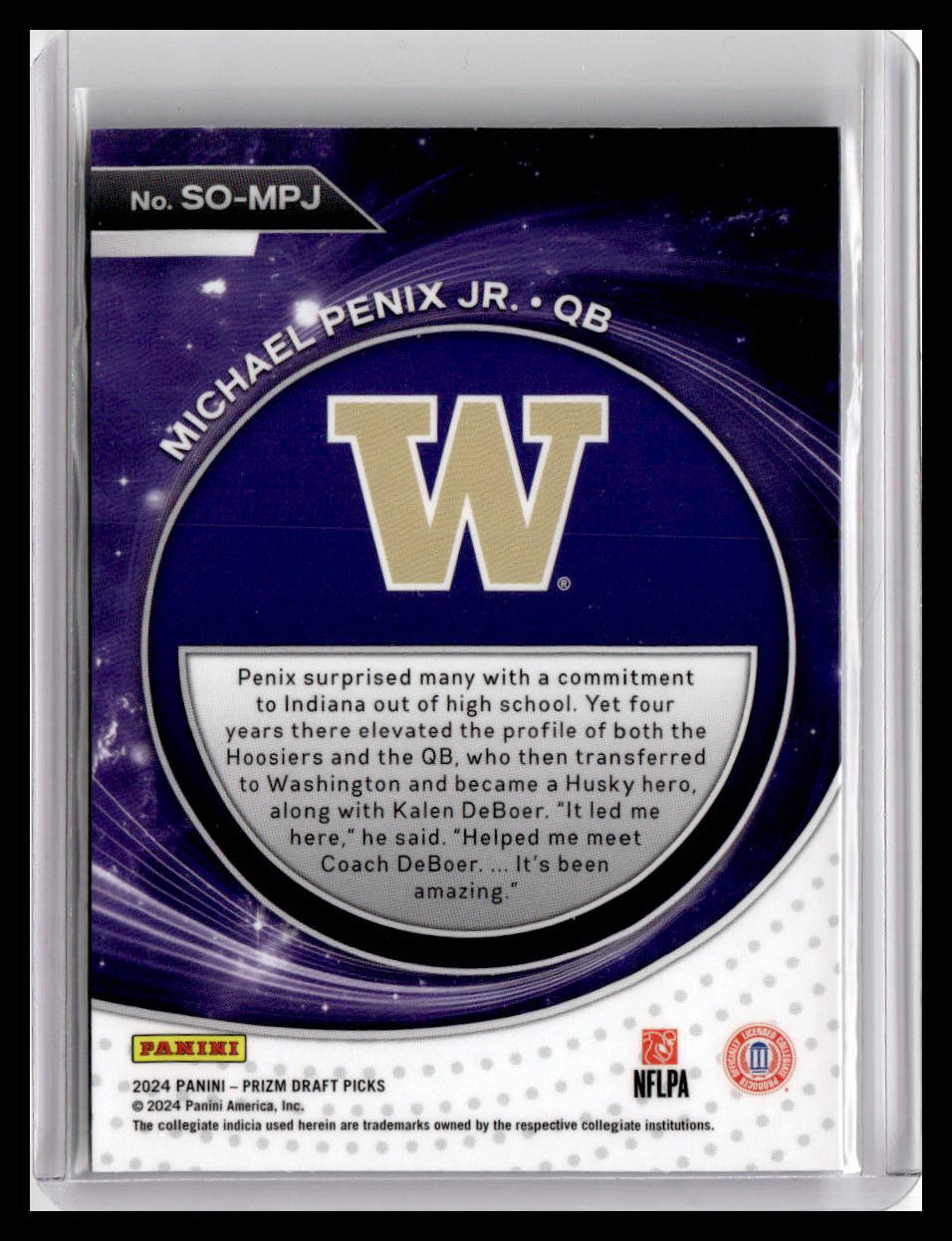 2024 Panini Prizm Draft Picks #SO-MPJ Michael Penix Jr. Student Orientation