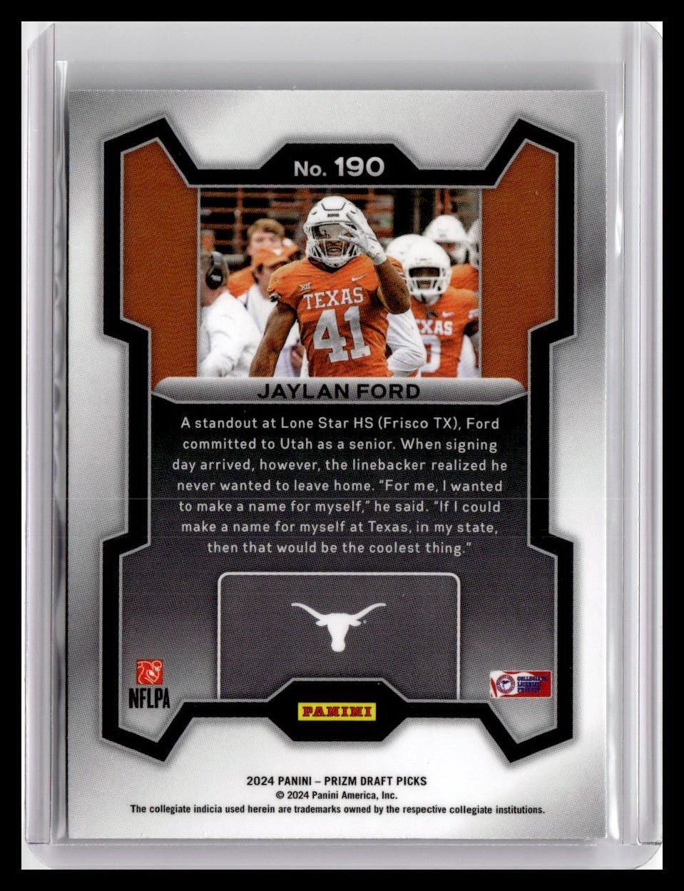 2024 Panini Prizm Draft Picks #190 Jaylan Ford (RC)