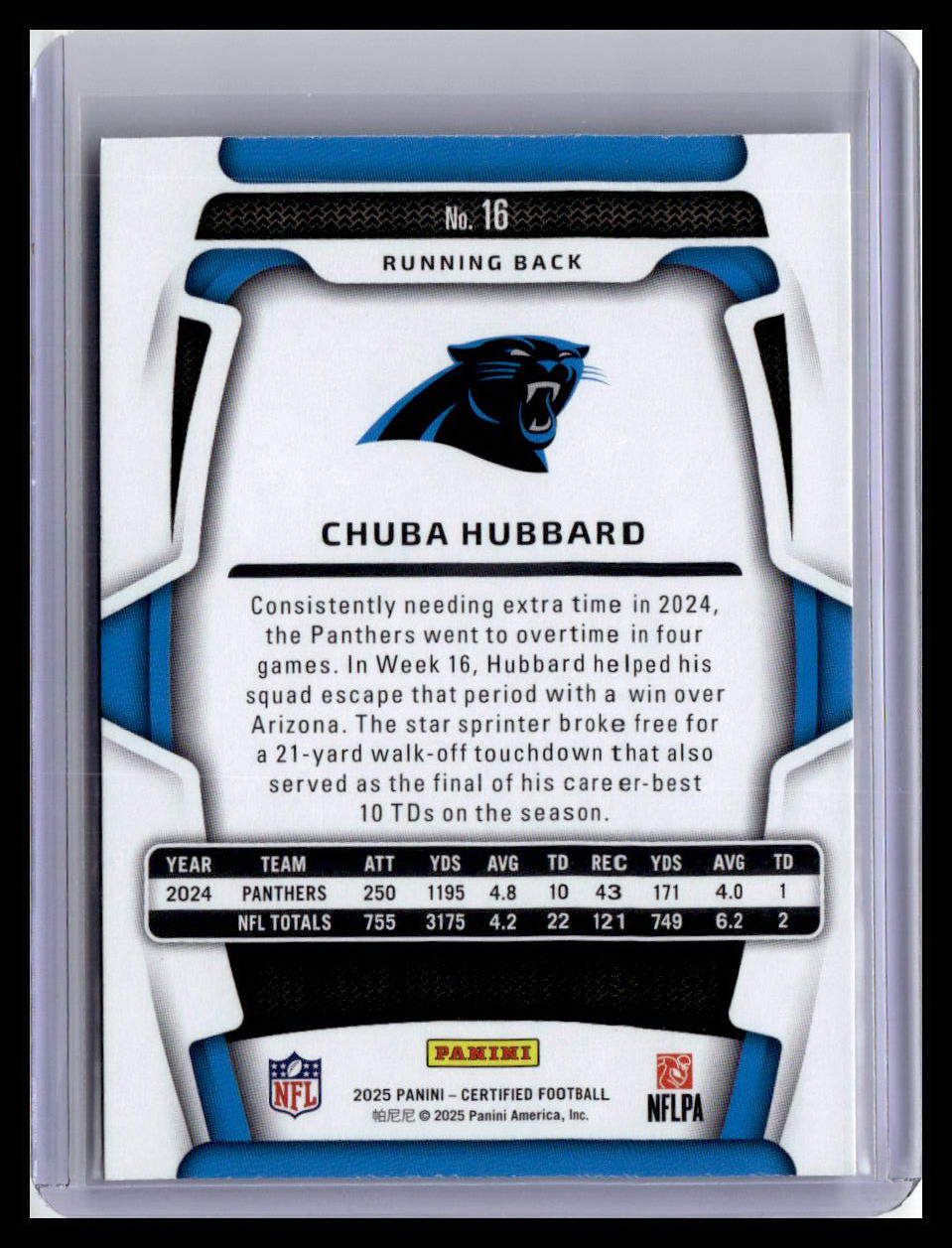 2025 Panini Certified #16 Chuba Hubbard