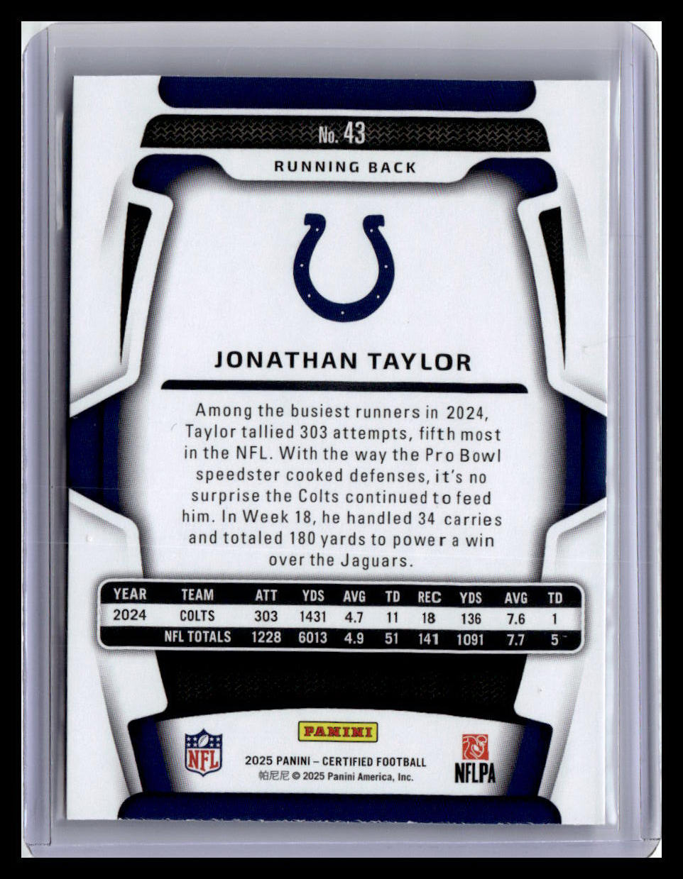2025 Panini Certified #43 Jonathan Taylor