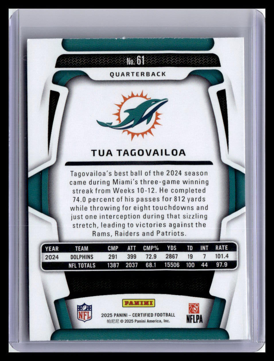 2025 Panini Certified #61 Tua Tagovailoa
