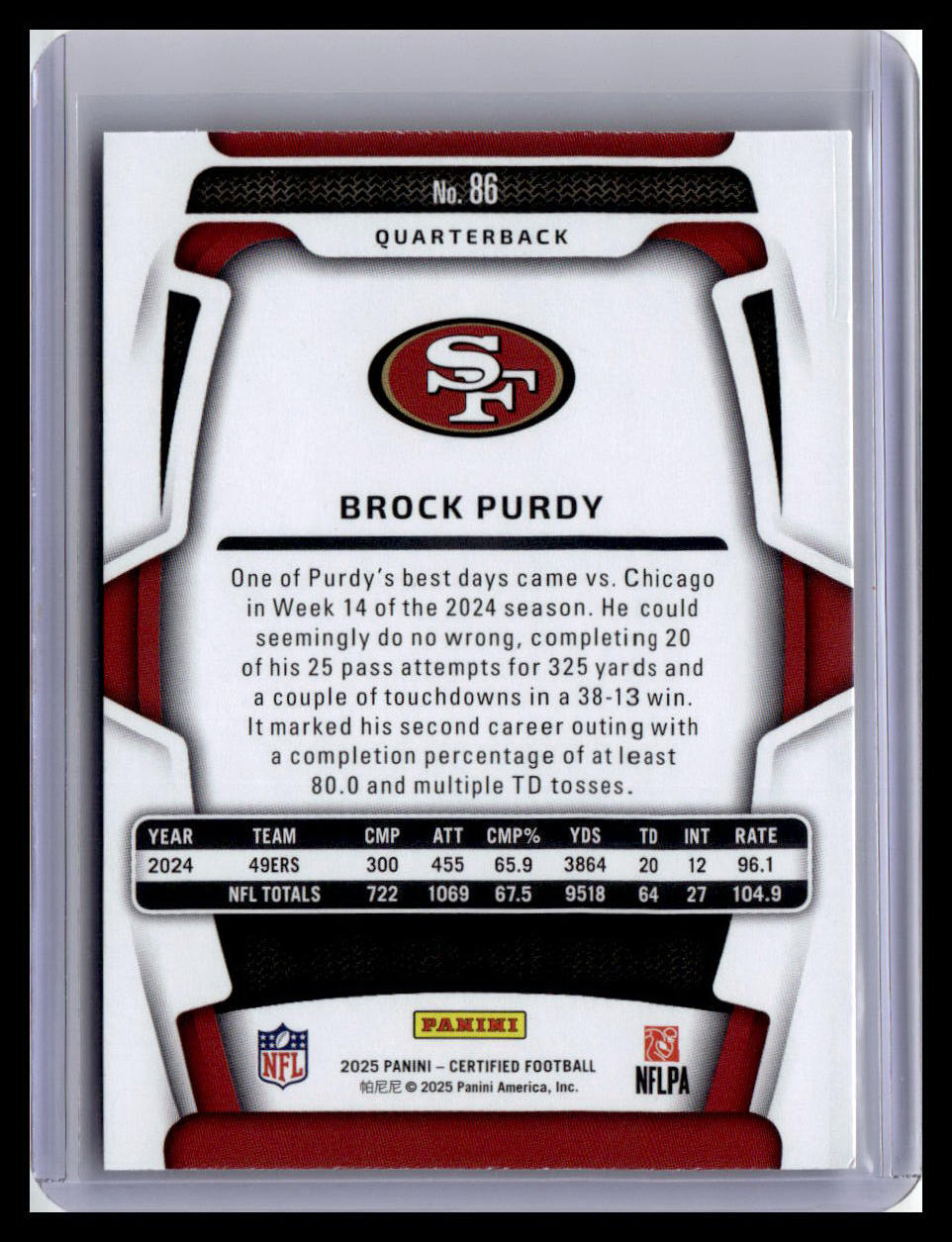 2025 Panini Certified #86 Brock Purdy