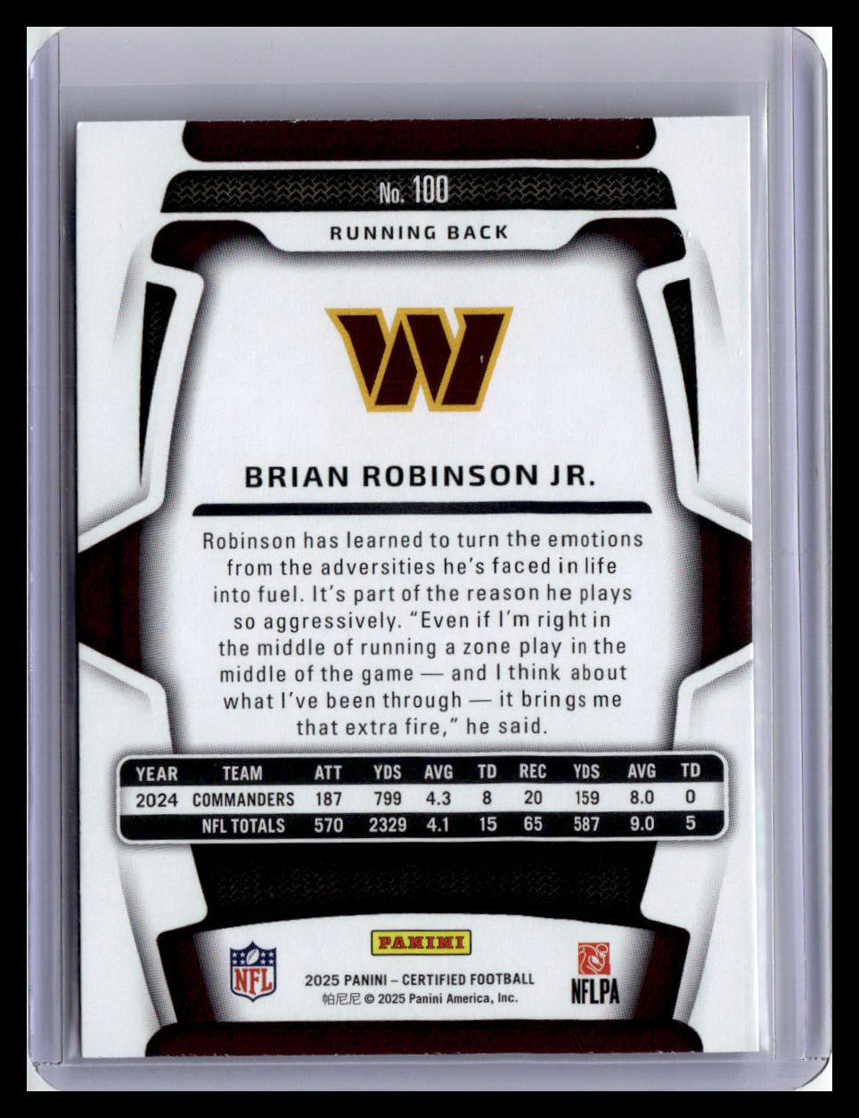2025 Panini Certified #100 Brian Robinson Jr.