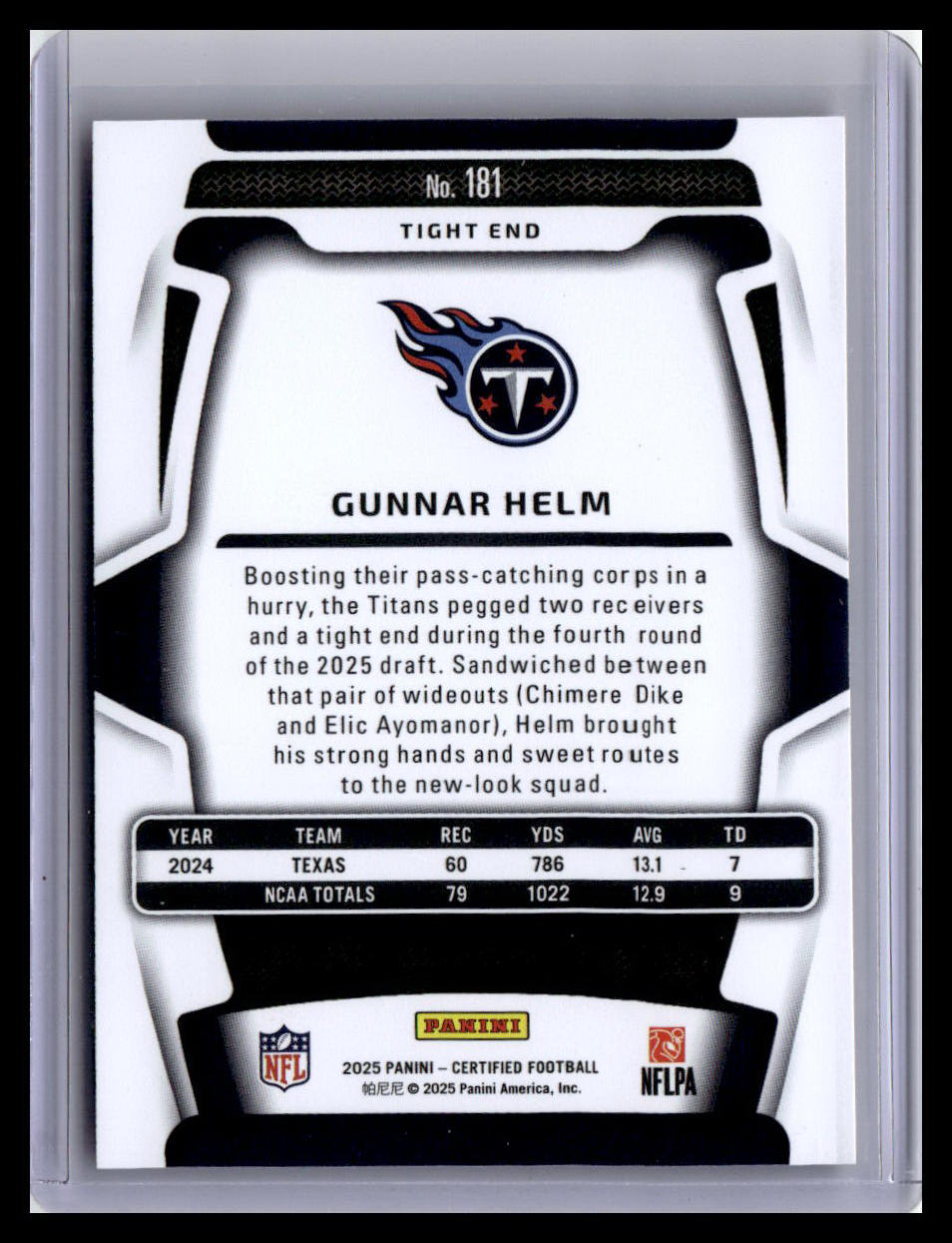 2025 Panini Certified #181 Gunnar Helm (RC) Mirror Orange /150