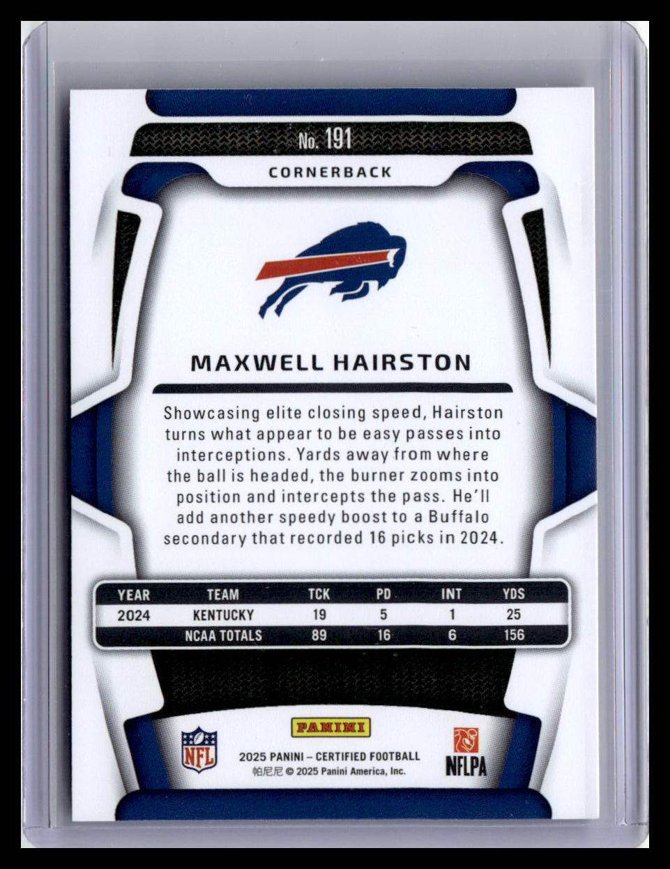 2025 Panini Certified #191 Maxwell Hairston (RC) Mirror /399