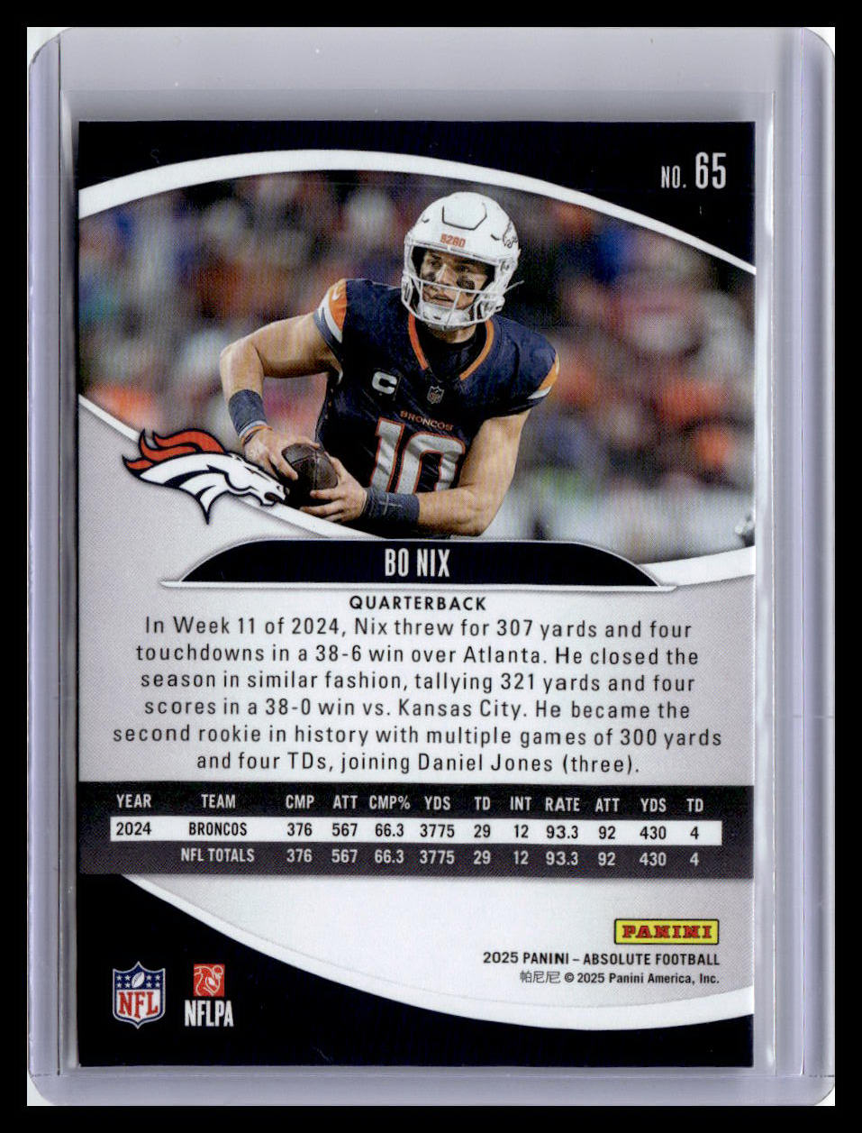 2025 Panini Absolute #65 Bo Nix Red & Green