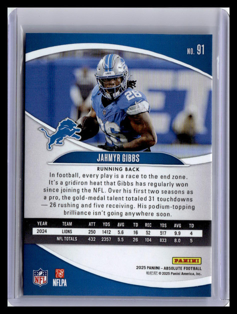 2025 Panini Absolute #91 Jahmyr Gibbs Red & Green