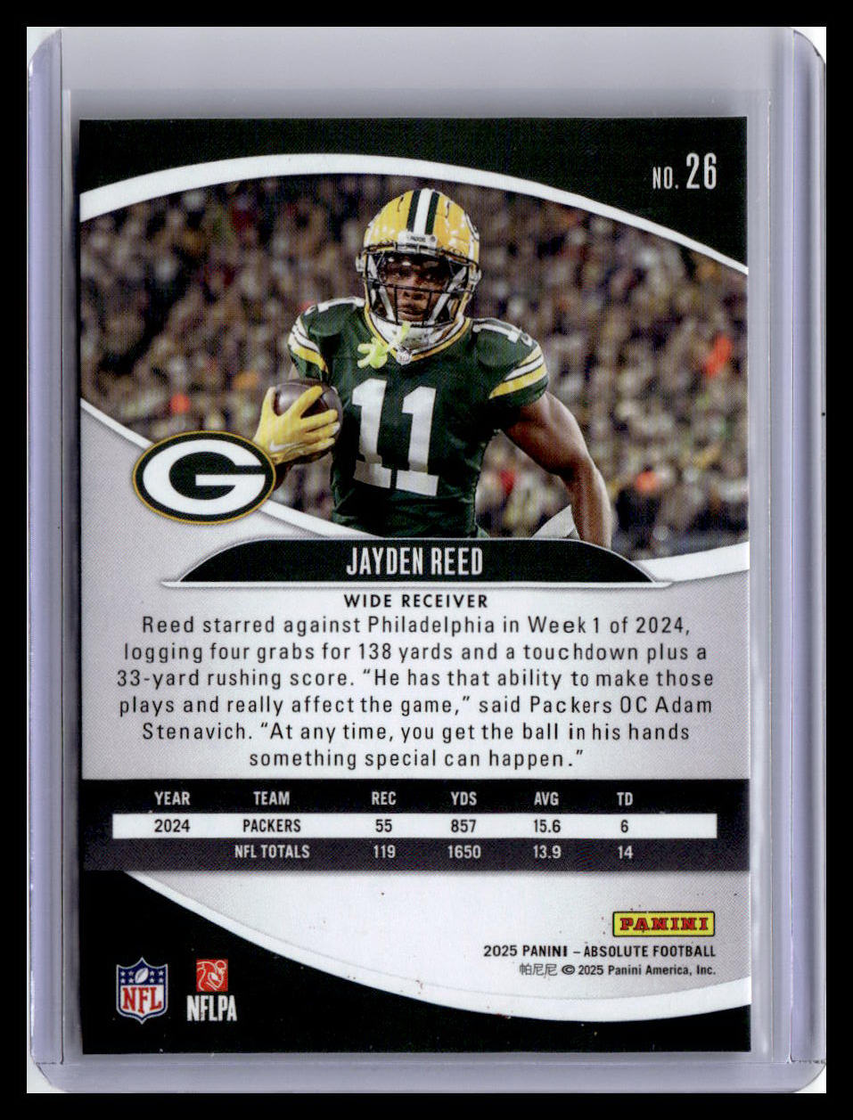 2025 Panini Absolute #26 Jayden Reed Red & Green