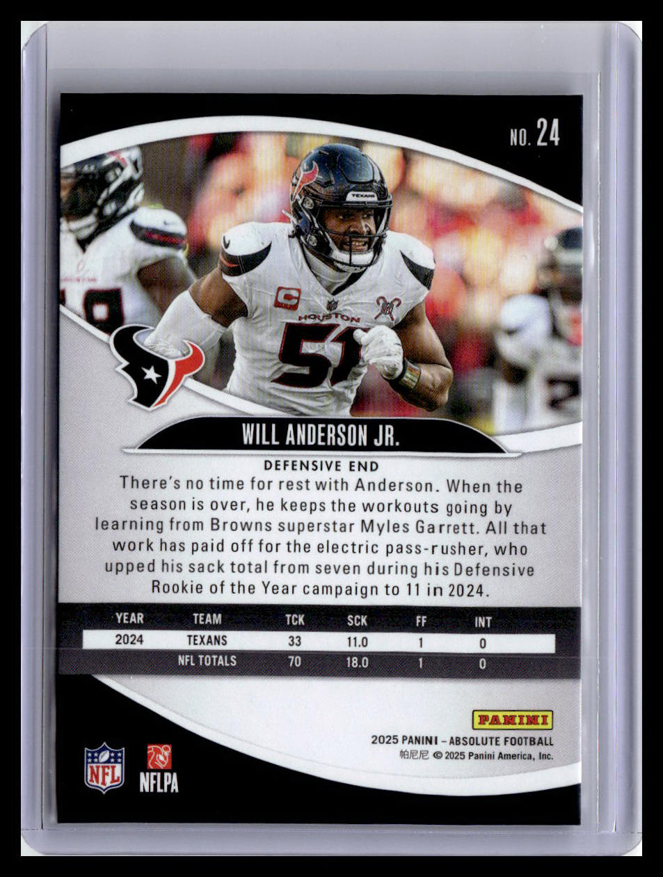 2025 Panini Absolute #24 Will Anderson Jr. Red & Green