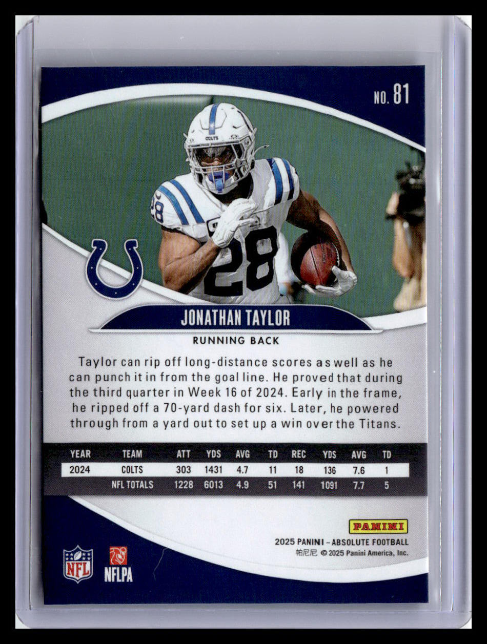 2025 Panini Absolute #81 Jonathan Taylor Red & Green