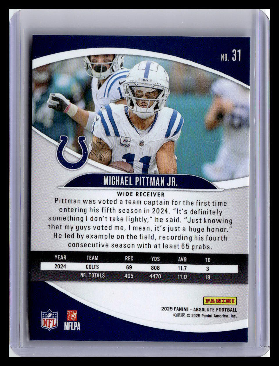 2025 Panini Absolute #31 Michael Pittman Jr. Red & Green