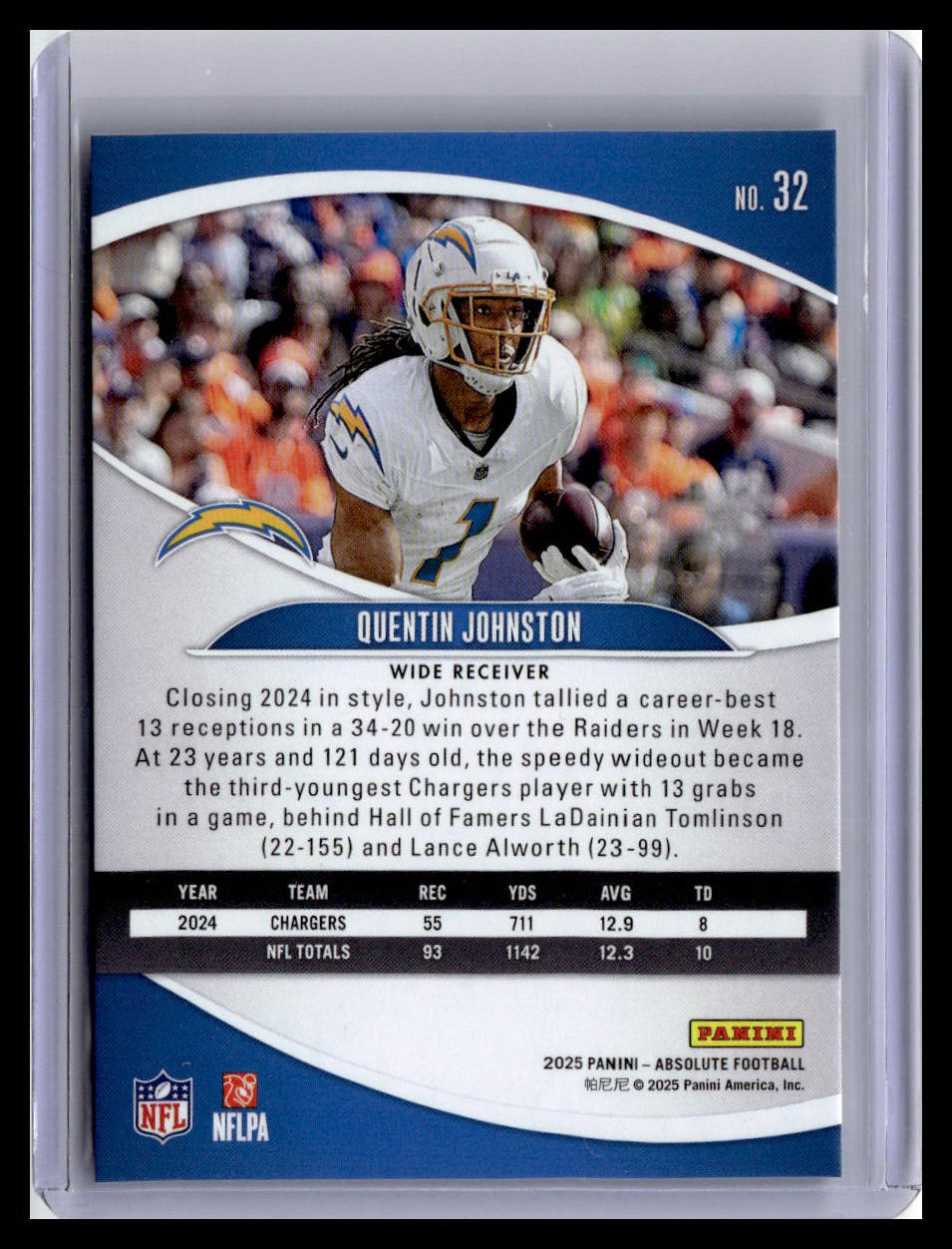 2025 Panini Absolute #32 Quentin Johnston Red & Green