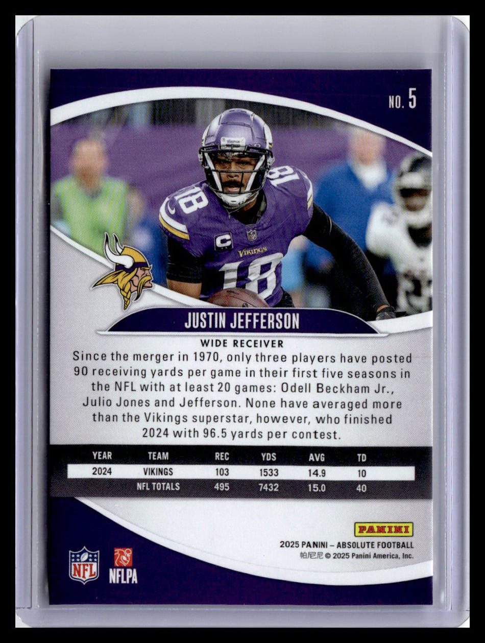 2025 Panini Absolute #5 Justin Jefferson Red & Green