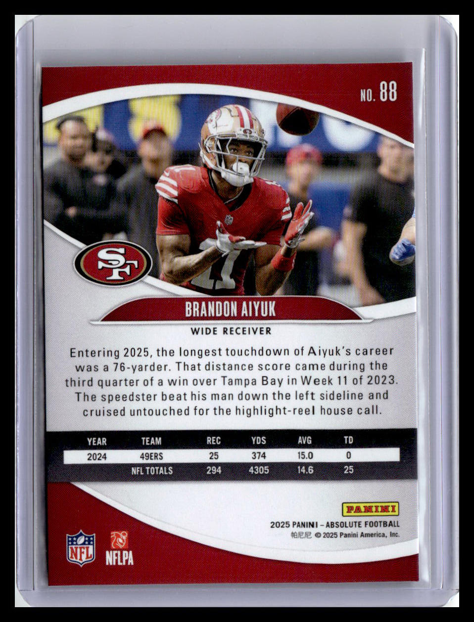 2025 Panini Absolute #88 Brandon Aiyuk Red & Green