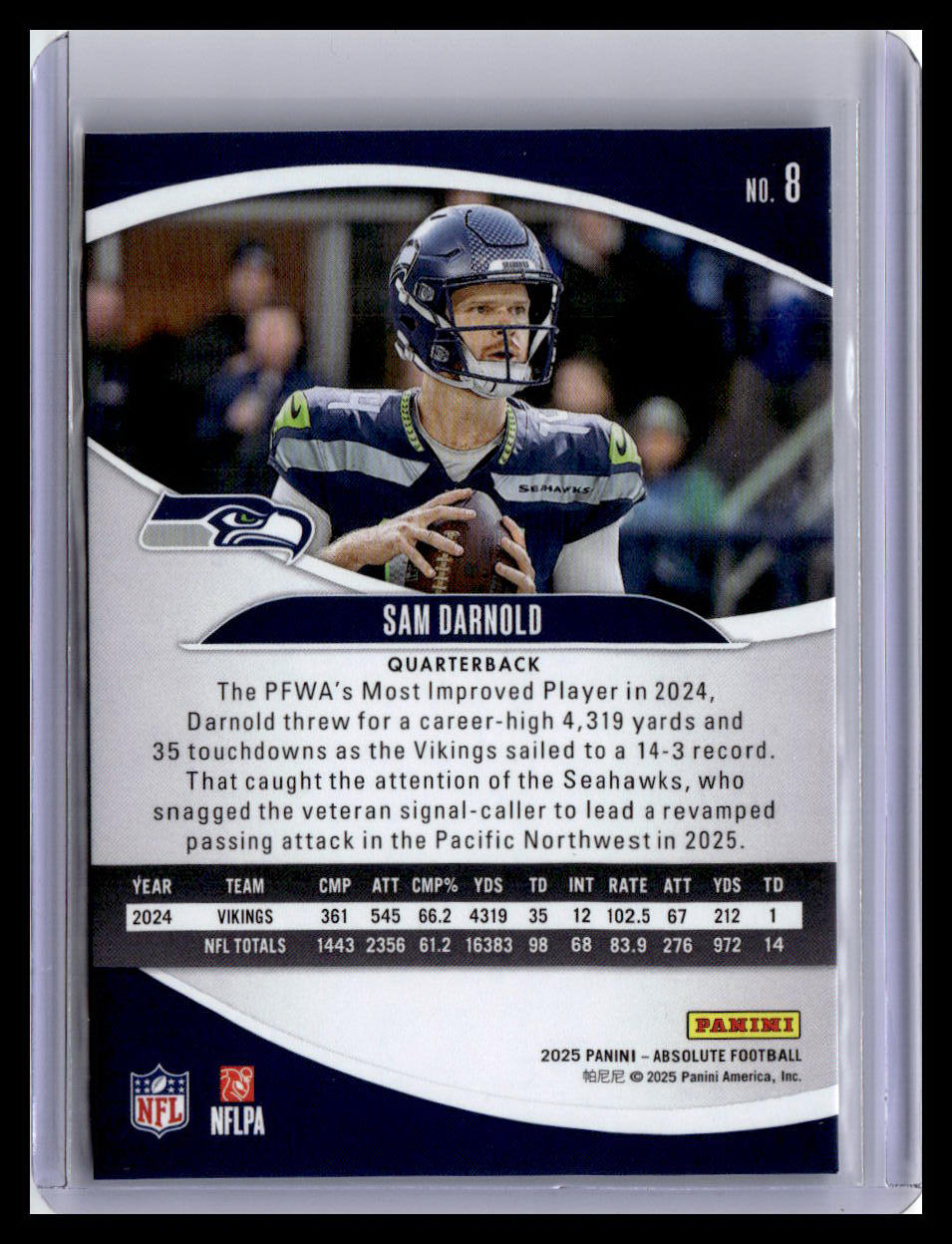 2025 Panini Absolute #8 Sam Darnold Red & Green