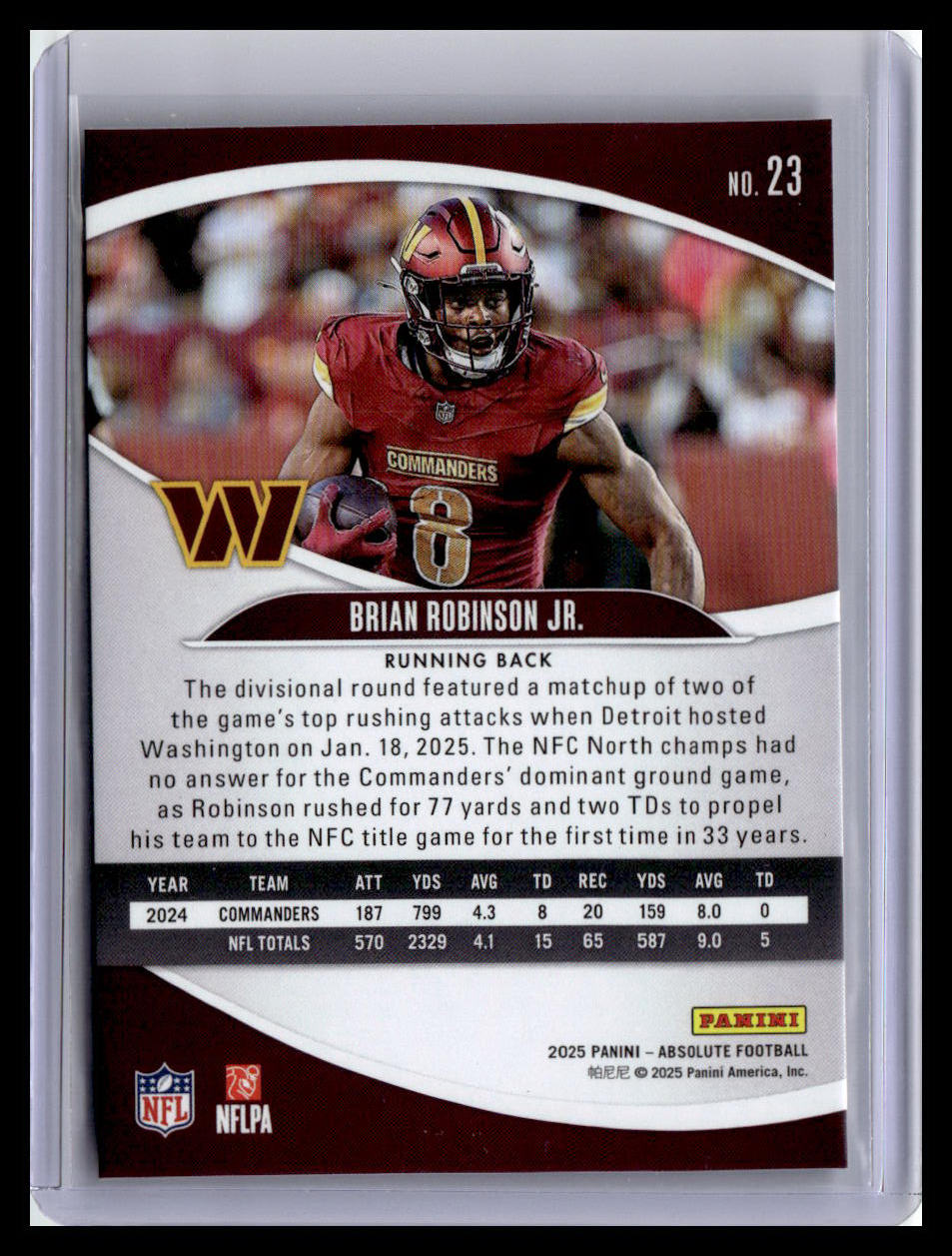 2025 Panini Absolute #23 Brian Robinson Jr. Red & Green