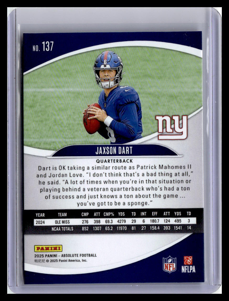 2025 Panini Absolute #137 Jaxson Dart (RC) Red & Green