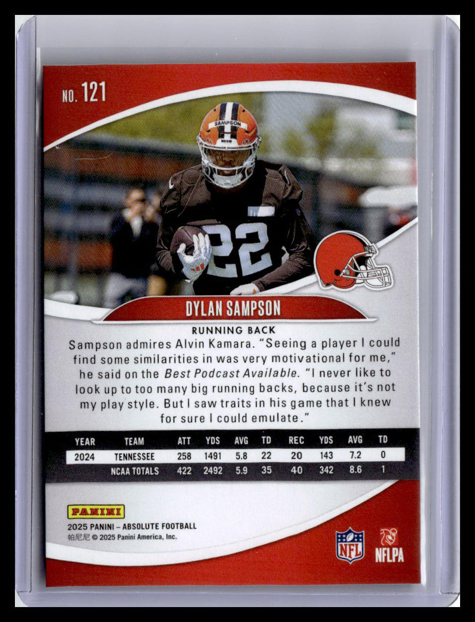 2025 Panini Absolute #121 Dylan Sampson (RC) Red & Green