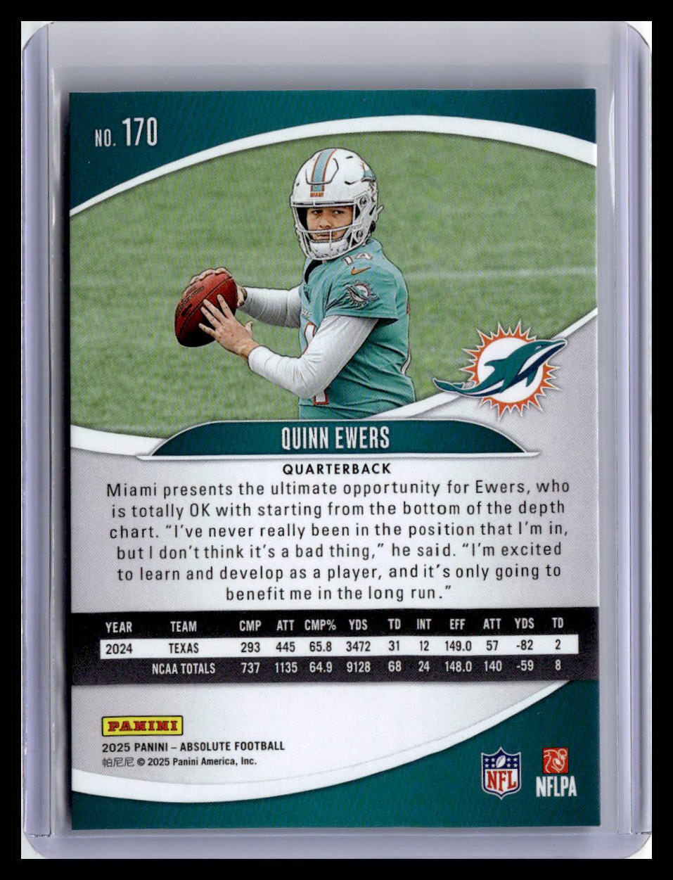 2025 Panini Absolute #170 Quinn Ewers (RC) Red & Green