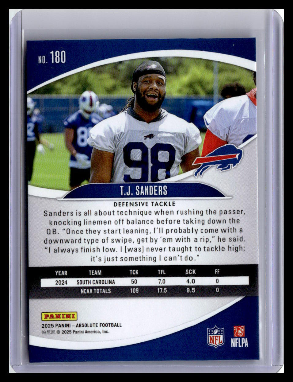 2025 Panini Absolute #180 T.J. Sanders (RC) Red & Green