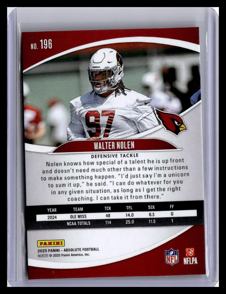 2025 Panini Absolute #196 Walter Nolen (RC) Red & Green