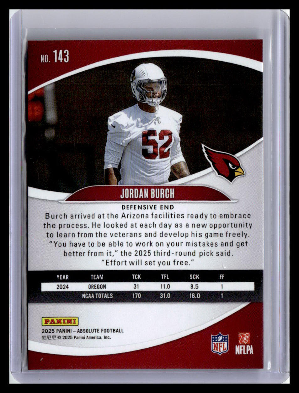 2025 Panini Absolute #143 Jordan Burch (RC) Red & Green
