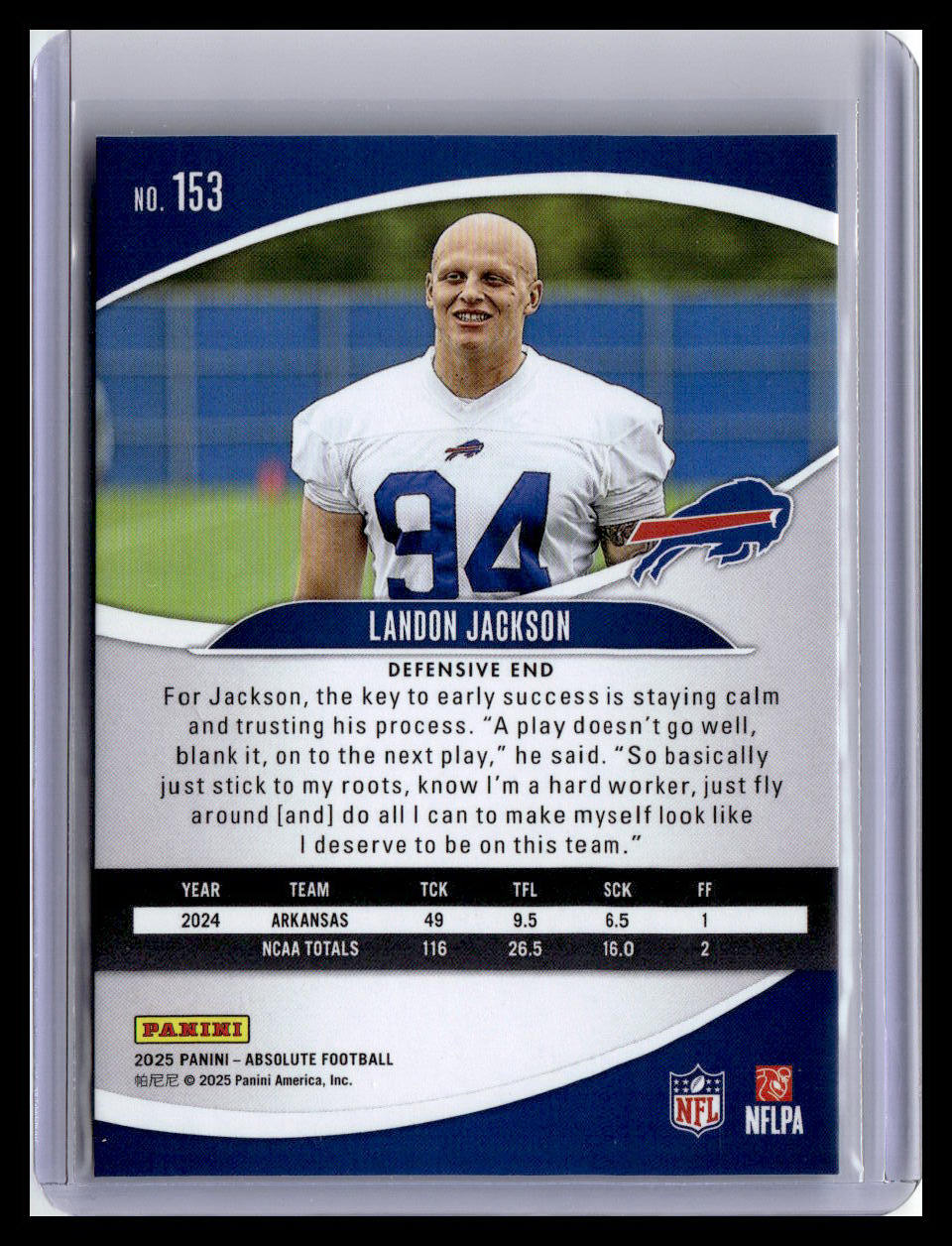 2025 Panini Absolute #153 Landon Jackson (RC) Red & Green