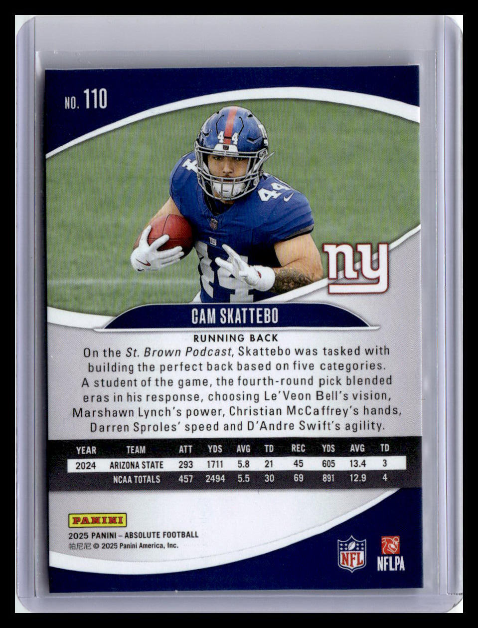 2025 Panini Absolute #110 Cam Skattebo (RC) Red & Green