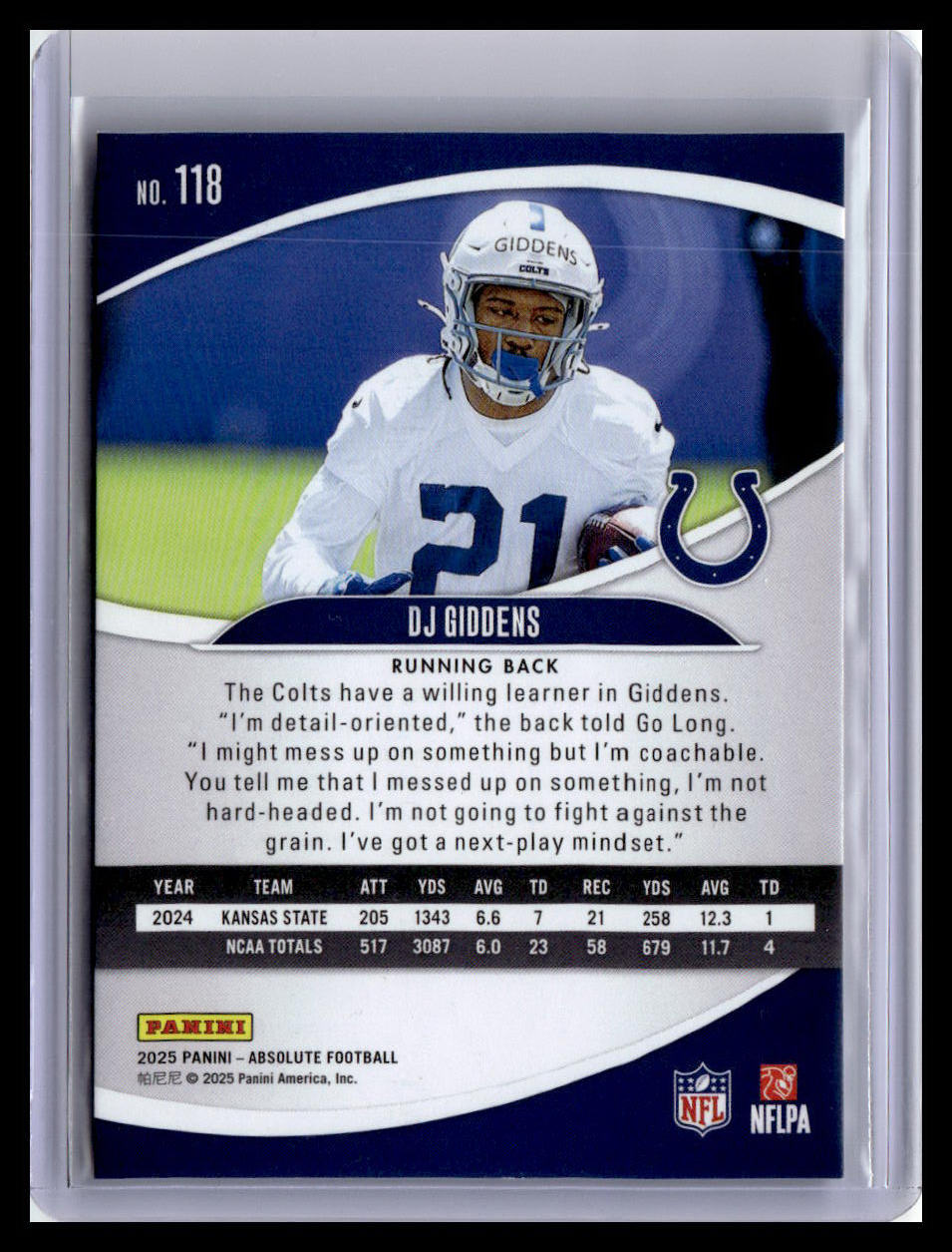 2025 Panini Absolute #118 DJ Giddens (RC) Red & Green