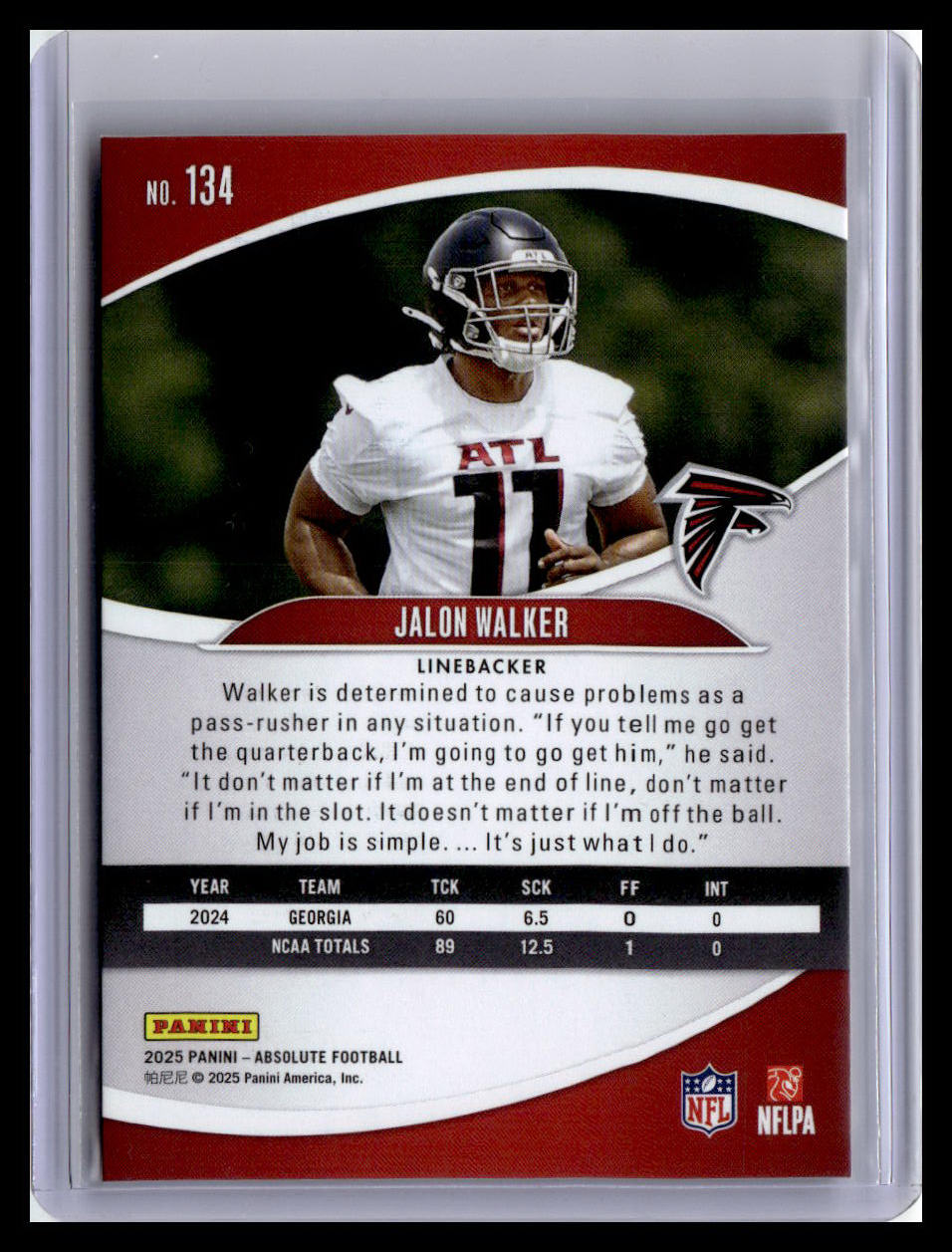 2025 Panini Absolute #134 Jalon Walker (RC) Red & Green