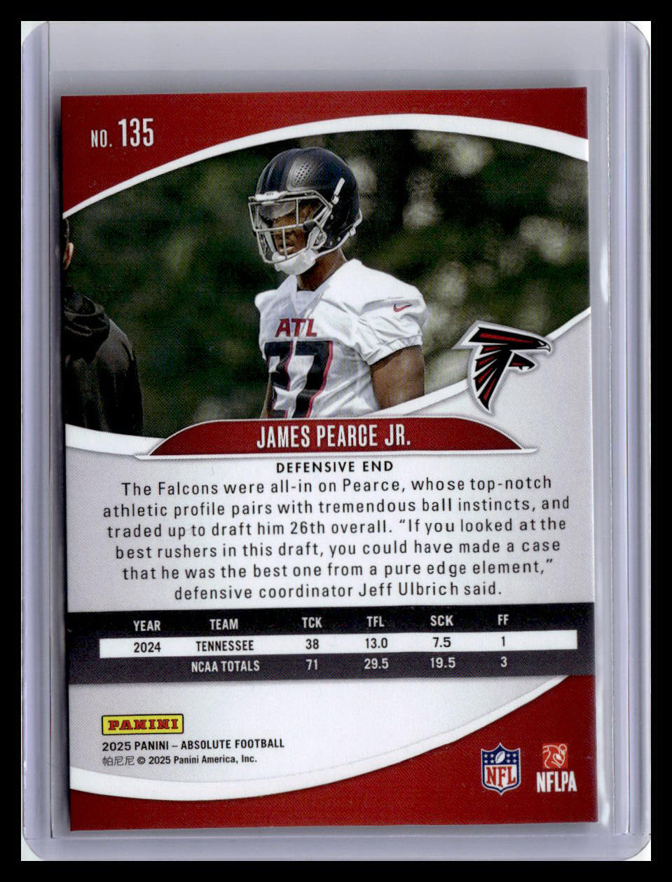 2025 Panini Absolute #135 James Pearce Jr. (RC) Red & Green
