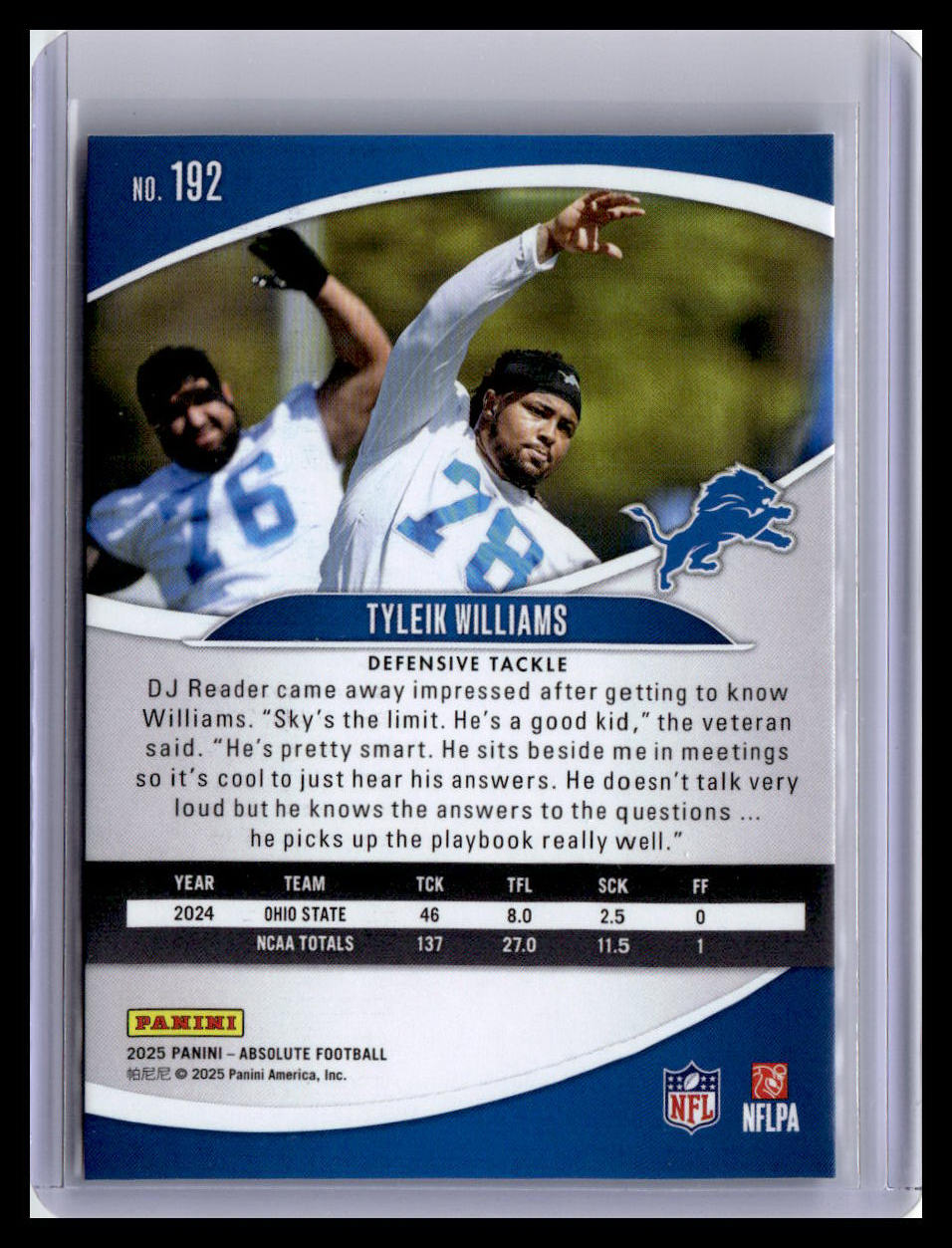 2025 Panini Absolute #192 Tyleik Williams (RC) Red & Green