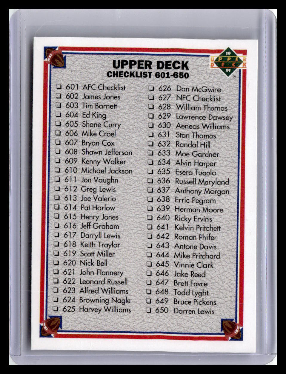 1991 Upper Deck #700 Checklist: 601-700
