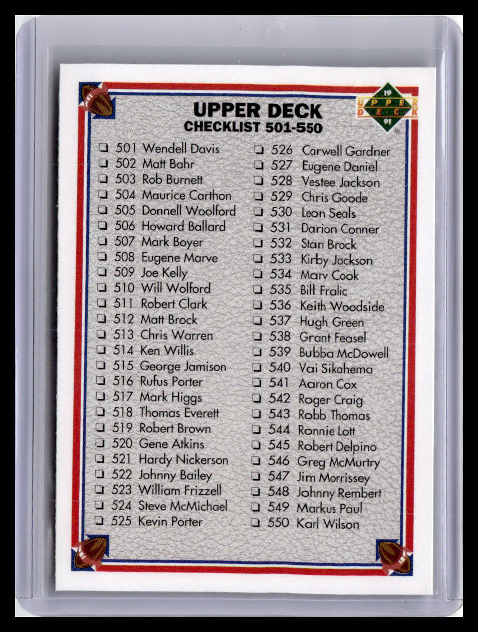 1991 Upper Deck #600 Checklist: 501-600