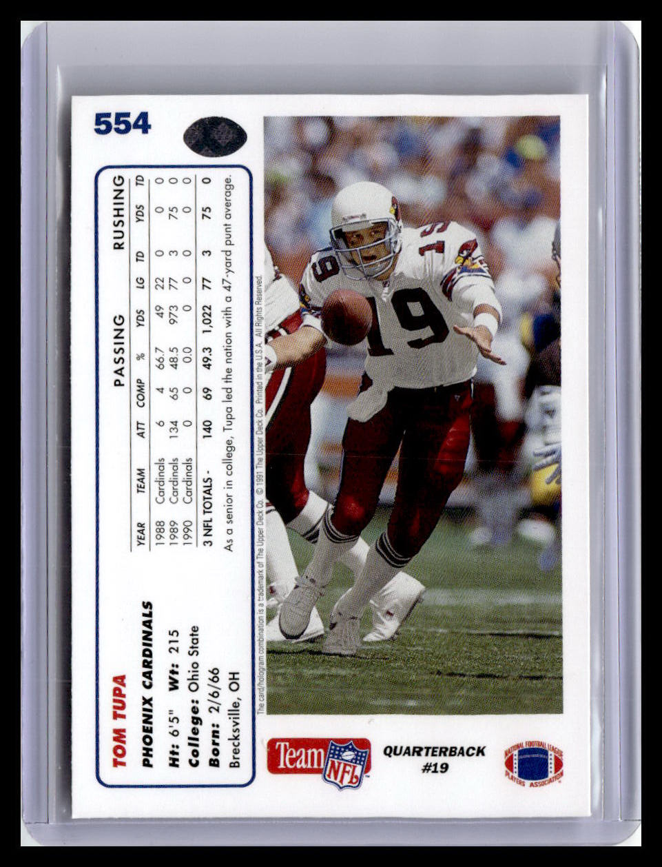 1991 Upper Deck #554 Tom Tupa