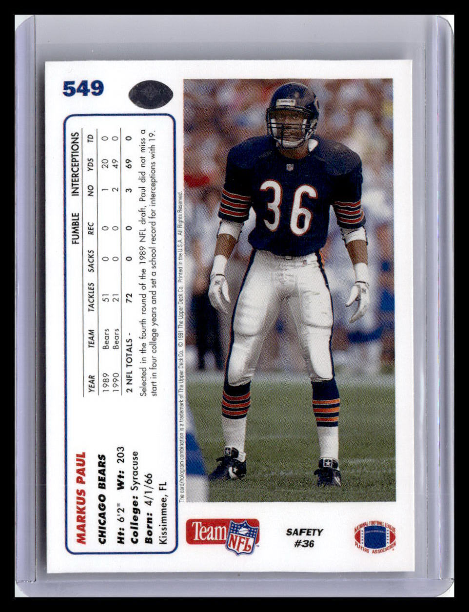 1991 Upper Deck #549 Markus Paul