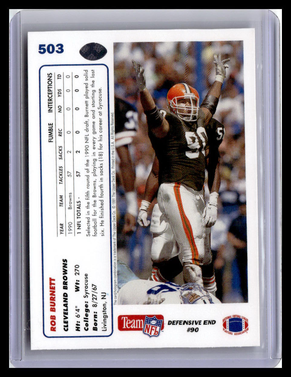 1991 Upper Deck #503 Rob Burnett
