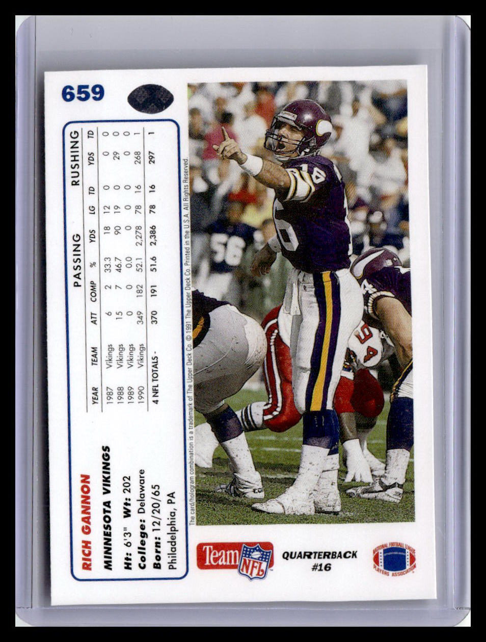 1991 Upper Deck #659 Rich Gannon