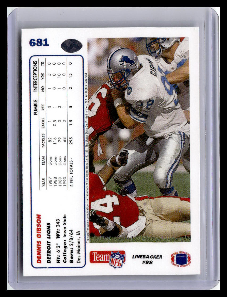 1991 Upper Deck #681b Dennis Gibson