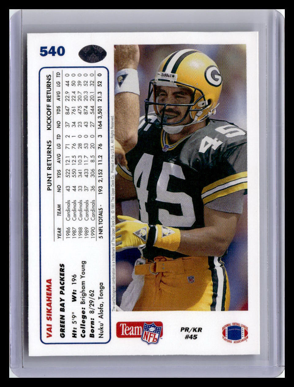 1991 Upper Deck #540 Vai Sikahema