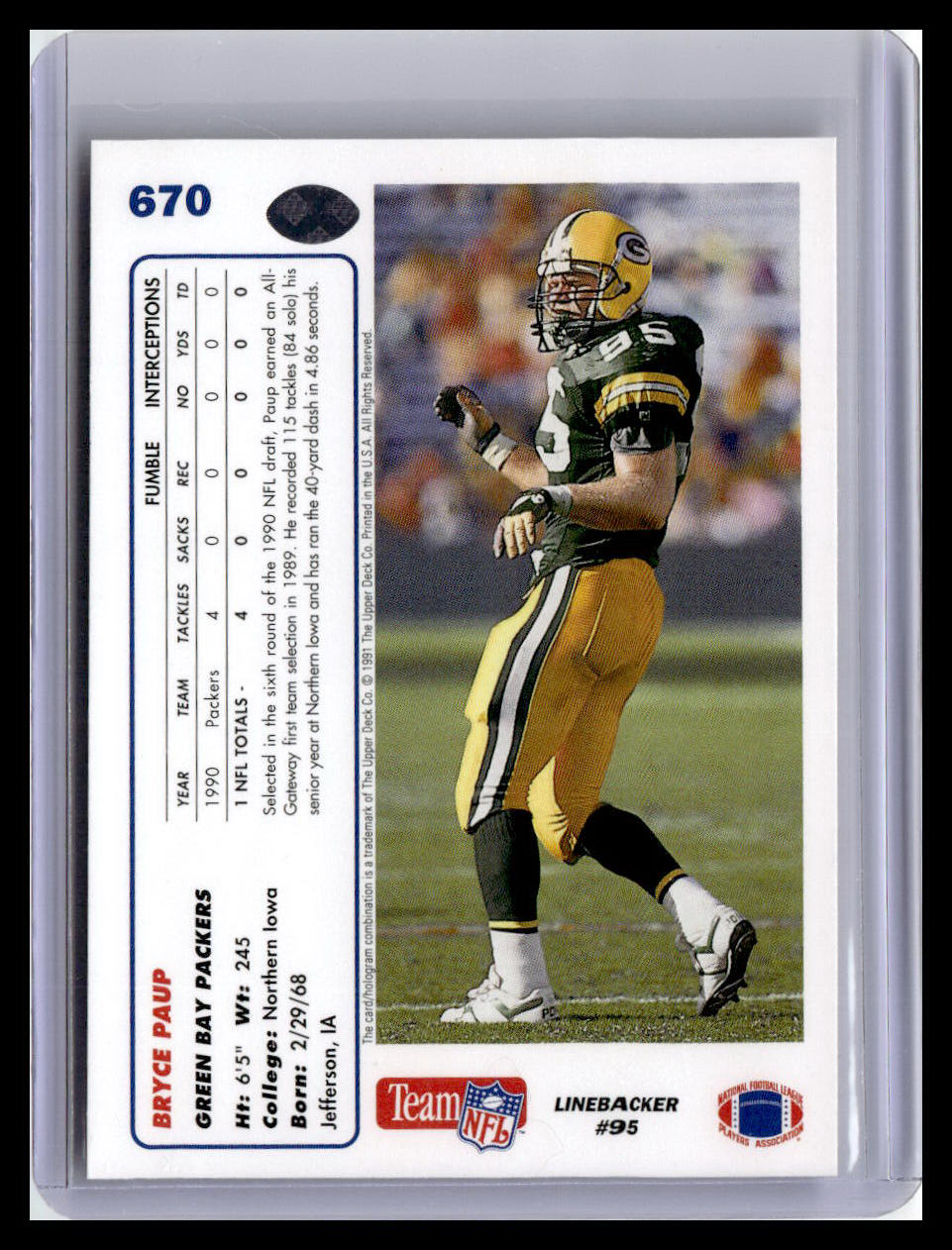 1991 Upper Deck #670 Bryce Paup