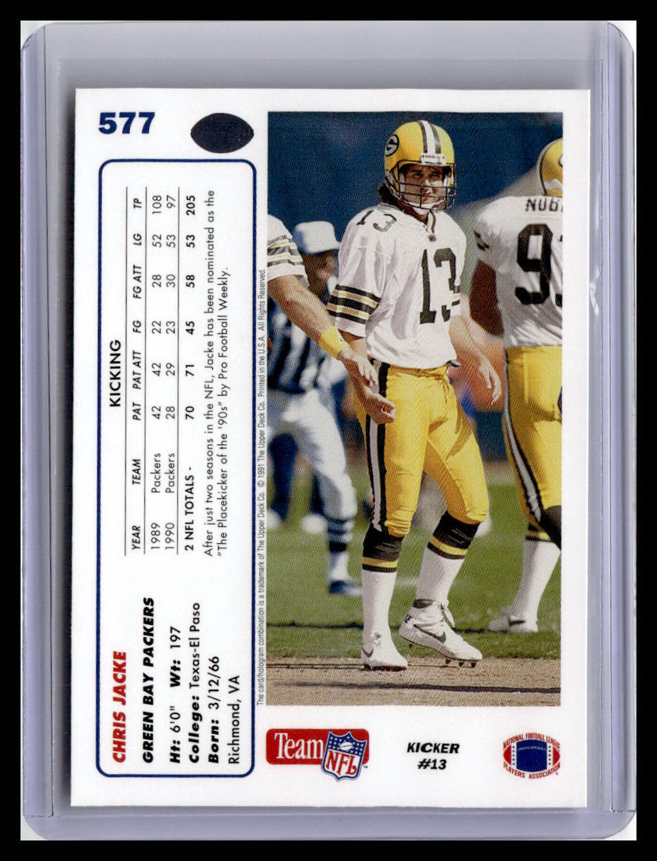 1991 Upper Deck #577 Chris Jacke
