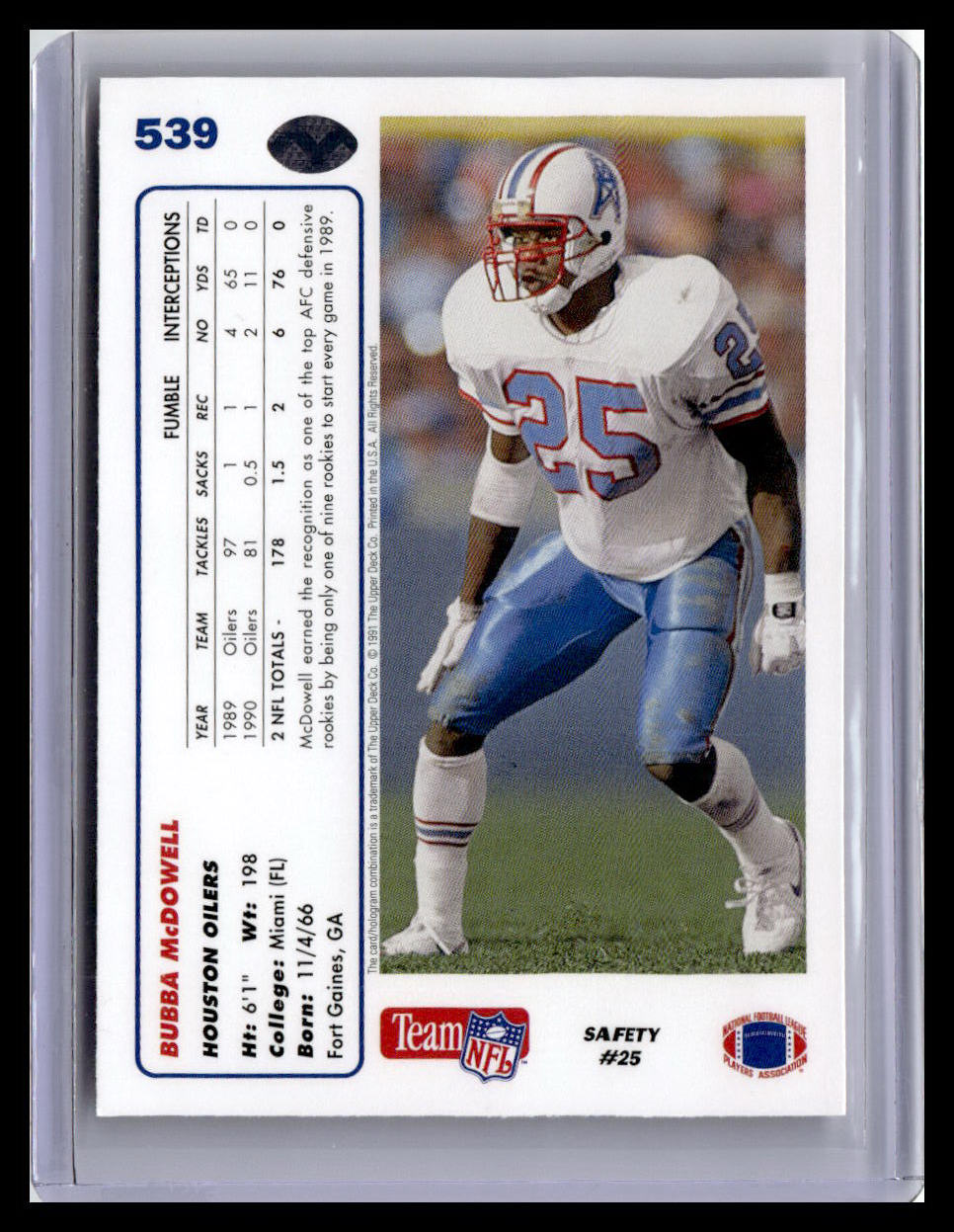 1991 Upper Deck #539 Bubba McDowell