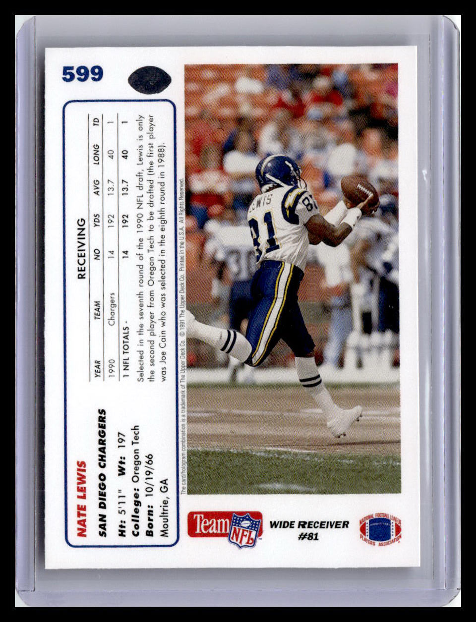 1991 Upper Deck #599 Nate Lewis