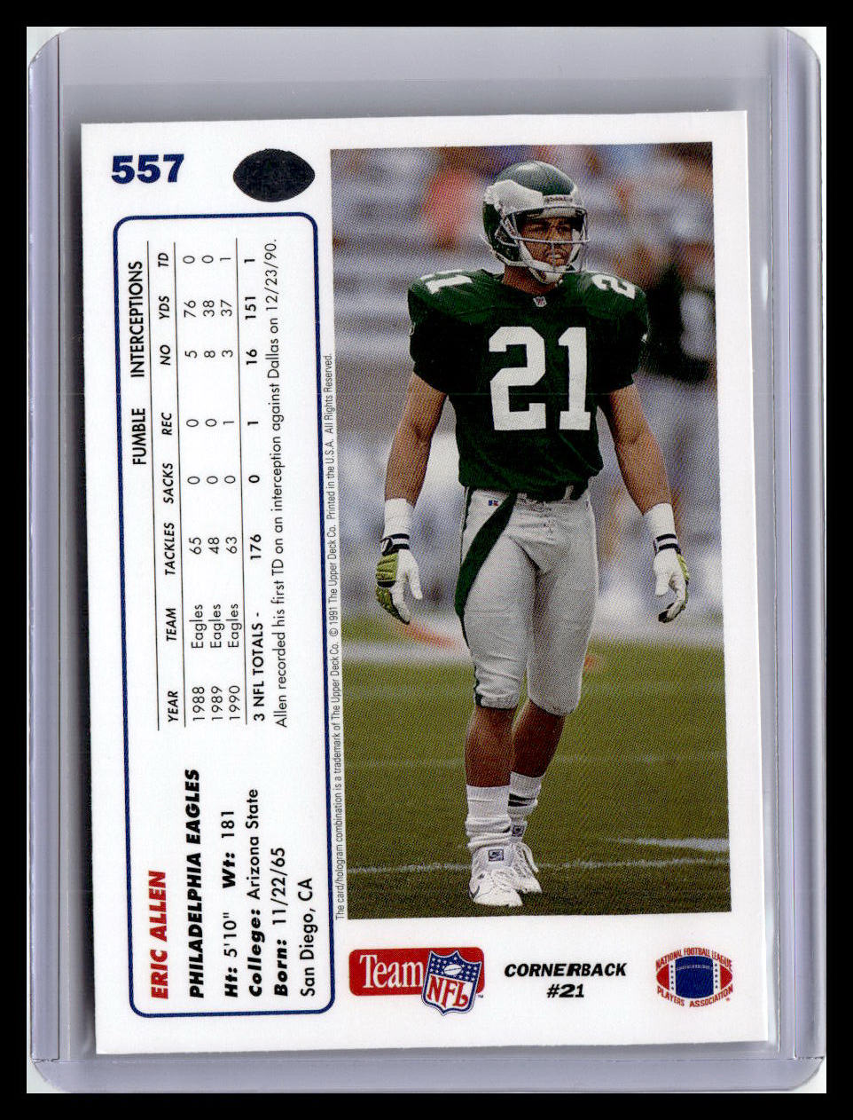 1991 Upper Deck #557 Eric Allen