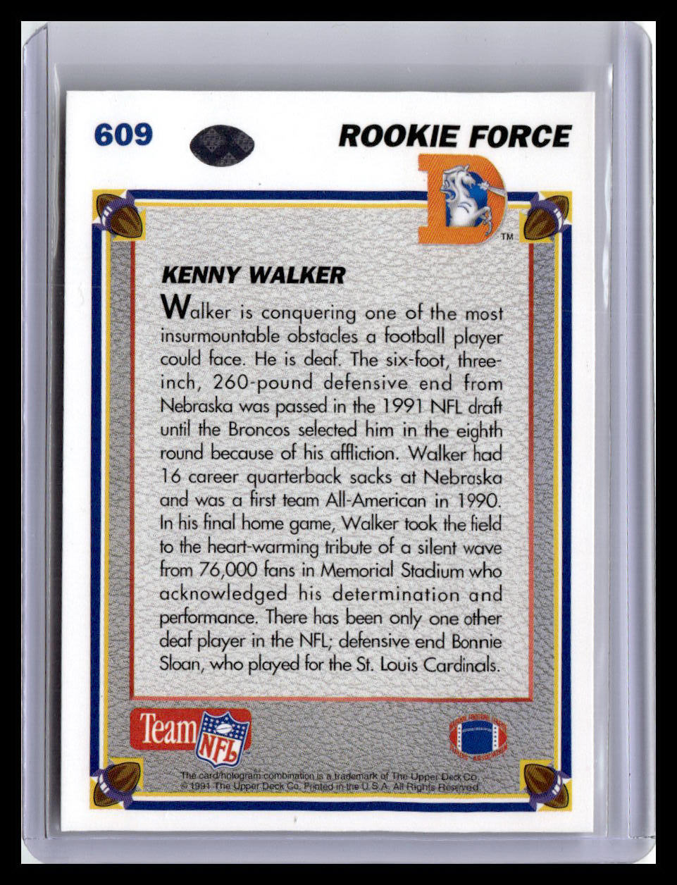 1991 Upper Deck #609 Kenny Walker (RC)