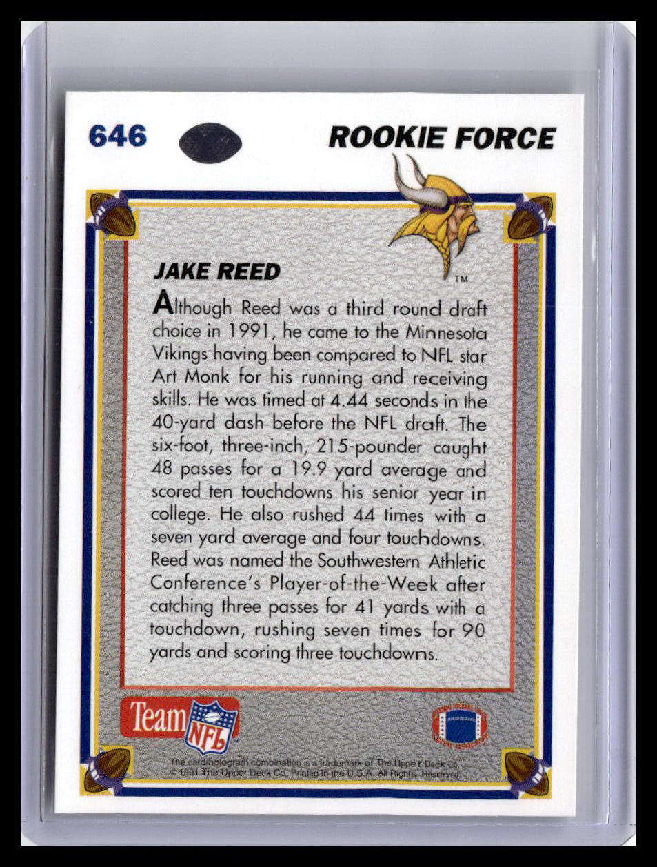 1991 Upper Deck #646 Jake Reed (RC)